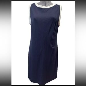 Talbots size 10 ladies navy blue w/white trim classic sleeveless dress-EUC